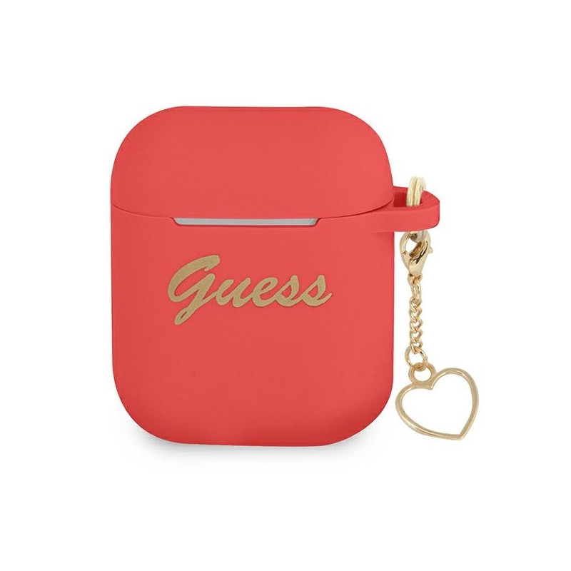 Guess Coque rouge pour AirPods silicone collection c?ur avec pendentif