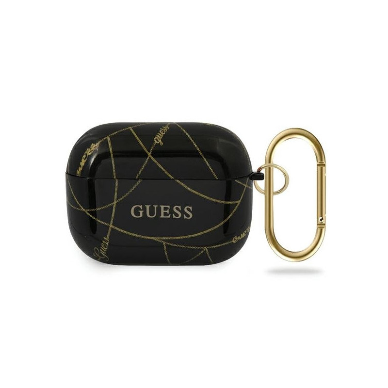Guess Coque AirPods Pro noire Collection chaîne dorée