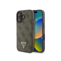 Guess iPhone 16 Plus brown hardcase Leather 4G Triangle Strass MagSafe