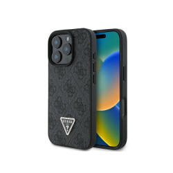 Guess iPhone 16 Pro black hardcase Leather 4G Triangle Strass MagSafe