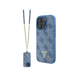 Guess iPhone 16 Pro blue hardcase Leather Metal Logo Strass Crossbody