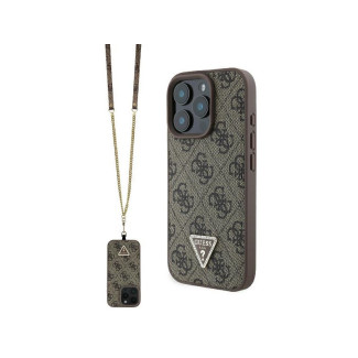 Guess iPhone 16 Pro brown hardcase Leather Metal Logo Strass Crossbody