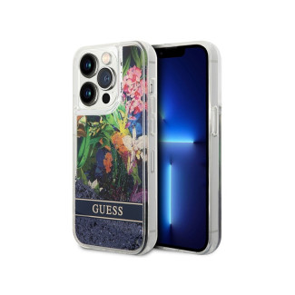 Guess iPhone 14 Pro blue hardcase Flower Liquid Glitter