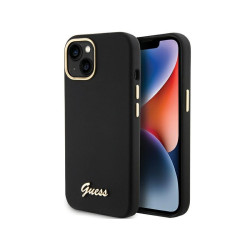 Guess iPhone 13/14/15 black hardcase Silicone Script Metal Logo & Frame
