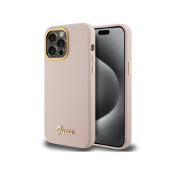 Guess iPhone 15 Pro Max pink hardcase Silicone Script Metal Logo & Frame