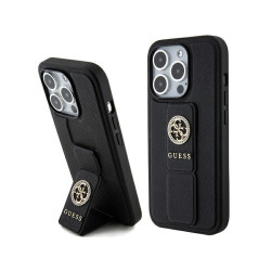 Guess iPhone 15 Pro Max black hardcase Grip Stand 4G Saffiano Strass