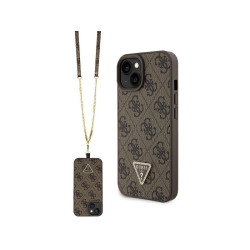 Guess iPhone 14 Plus/15 Plus brown hardcase Crossbody 4G Metal Logo