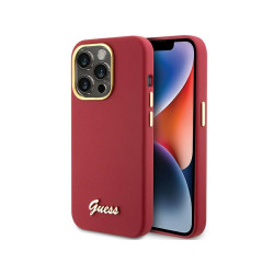 Guess iPhone 15 Pro magenta hardcase Silicone Script Metal Logo & Frame