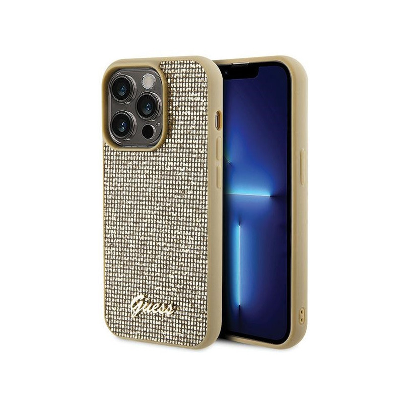 Guess iPhone 15 Pro gold hardcase Disco Metal Script