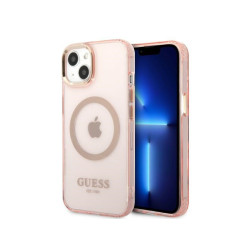 Guess iPhone 13/14/15 pink hardcase Gold Outline Translucent MagSafe