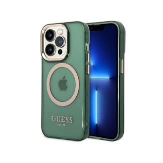 Guess iPhone 14 Pro Max khaki hardcase Gold Outline Translucent MagSafe