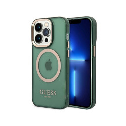 Guess iPhone 14 Pro Max khaki hardcase Gold Outline Translucent MagSafe