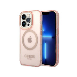 Guess iPhone 14 Pro Max pink hardcase Gold Outline Translucent MagSafe
