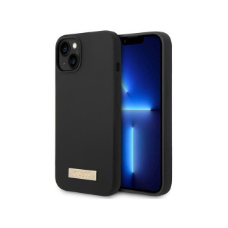Guess iPhone 14 Plus/15 Plus black hardcase Silicone Logo Plate MagSafe