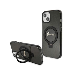 Guess iPhone 13/14/15 black hardcase Ring Stand Script Glitter MagSafe