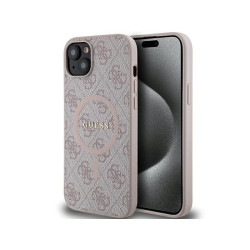 Guess iPhone 14 Plus/15 Plus pink hardcase 4G Collection Leather Metal Logo