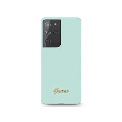 Guess Samsung Galaxy S21 Ultra blue hardcase Silicone Script Metal Logo