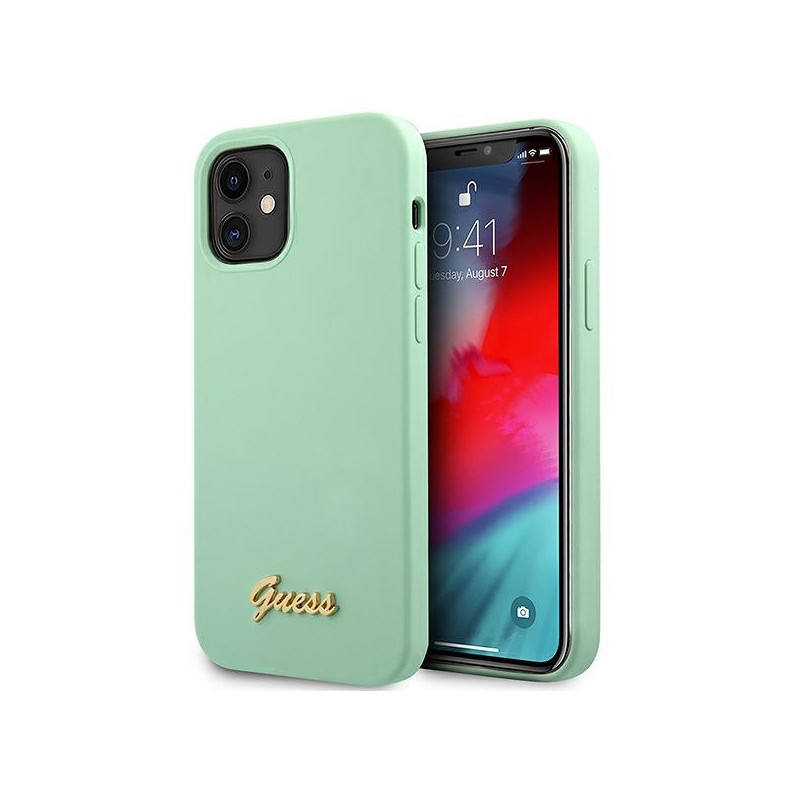 Guess iPhone 12 mini green hardcase Metal Logo Script Guess iPhone 12 mini green hardcase Metal Logo Script