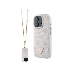 Guess iPhone 16 Pro Max pink hardcase Leather Metal Logo Strass Crossbody