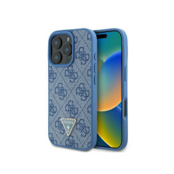 Guess iPhone 16 Pro Max blue hardcase Leather 4G Triangle Strass MagSafe