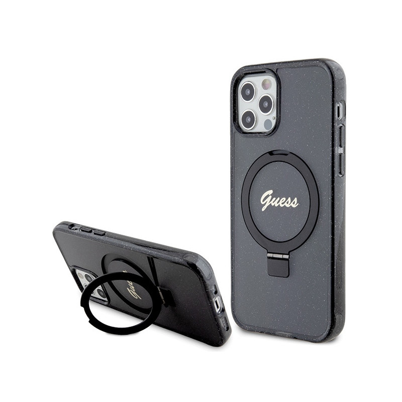 Guess Coque rigide noire pour iPhone 12/12 Pro support paillettes MagSafe