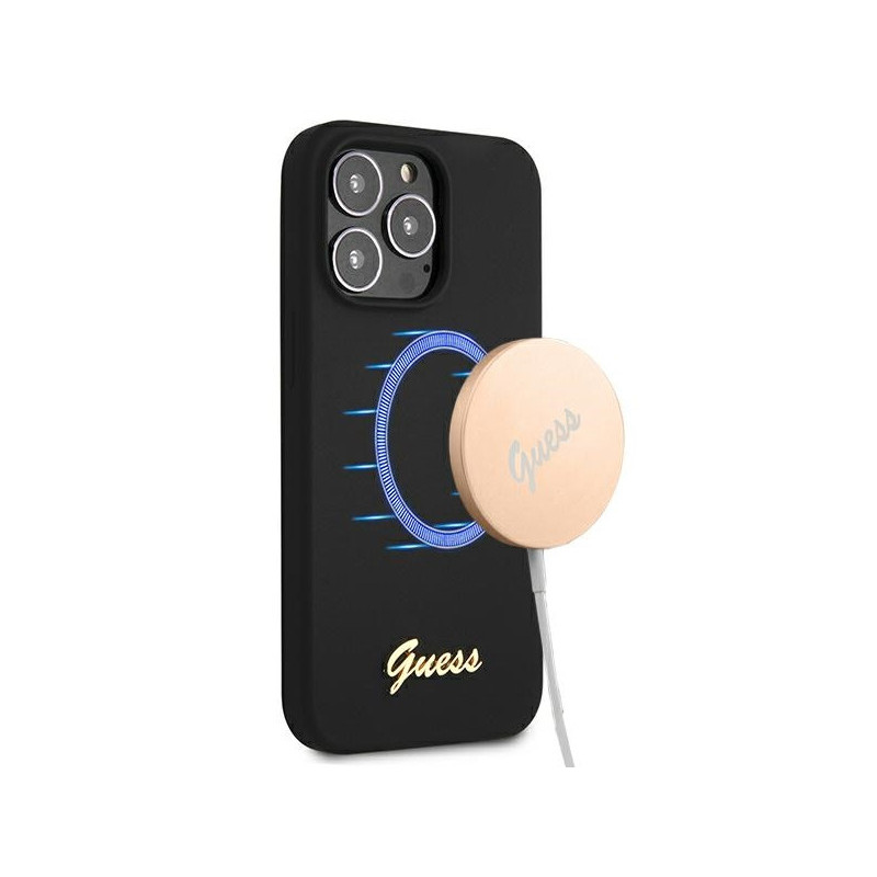 Guess Coque rigide noire pour iPhone 13/13 Pro silicone logo doré MagSafe
