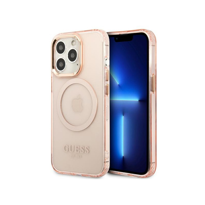 Guess iPhone 13/13 Pro pink hardcase Gold Outline Translucent MagSafe