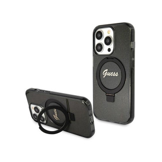 Guess Coque rigide noire iPhone 13/13 Pro anneau script pailleté MagSafe