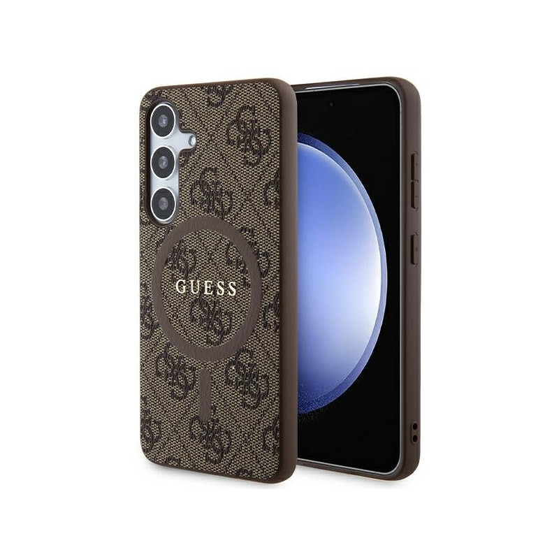 Guess Samsung Galaxy S24 brown hardcase 4G Collec. Leather Metal Logo MagS.