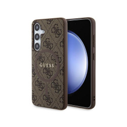 Guess Samsung Galaxy S24 brown hardcase 4G Collec. Leather Metal Logo MagS.