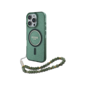 Guess iPhone 16 Pro Max green hardcase IML Glitter With Pearl Strip MagSafe