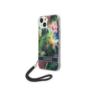 Guess iPhone 14 Plus/15 Plus blue hardcase Flower Strap