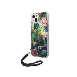 Guess iPhone 14 Plus/15 Plus blue hardcase Flower Strap