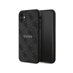 Guess iPhone Xr/11 black hardcase 4G Collection Leather Metal Logo MagSafe