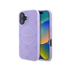Guess iPhone 16 purple hardcase Saffiano Peony Classic Logo MagSafe