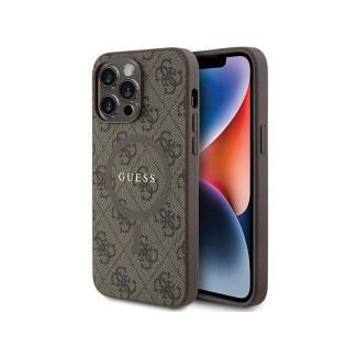 Guess iPhone 15 Pro Max brown hardcase 4G Collec. Leather Metal Logo MagS.