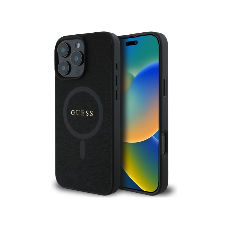 Guess iPhone 16 Pro Max black hardcase Saffiano Classic Logo MagSafe