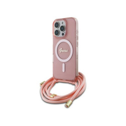 Guess iPhone 16 Pro Max pink hardcase Crossbody Cord Script MagSafe