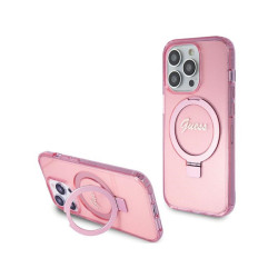 Guess iPhone 15 Pro Max pink hardcase Ring Stand Script Glitter MagSafe