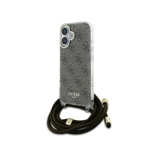 Guess iPhone 16 brown hardcase Crossbody Cord 4G Print