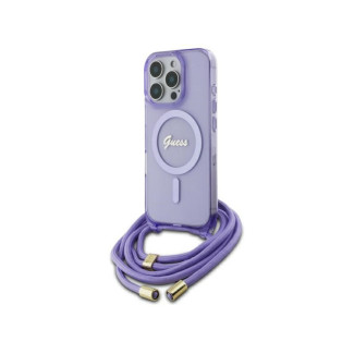 Guess iPhone 16 Pro Max purple hardcase Crossbody Cord Script MagSafe