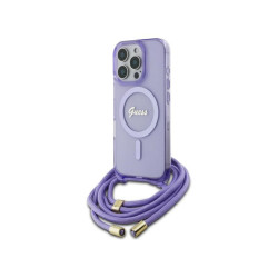 Guess iPhone 16 Pro Max purple hardcase Crossbody Cord Script MagSafe