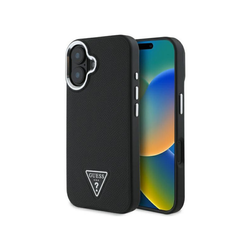 Guess iPhone 16 black hardcase Grained Triangle MagSafe