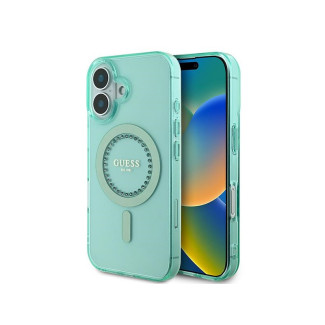 Guess iPhone 16 green hardcase IML Rhinestones MagSafe