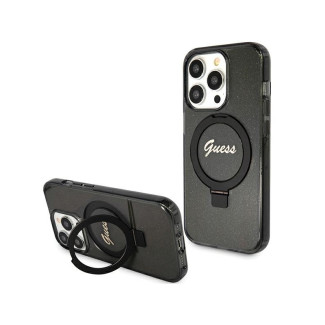 Guess iPhone 15 Pro Max black hardcase Ring Stand Script Glitter MagSafe
