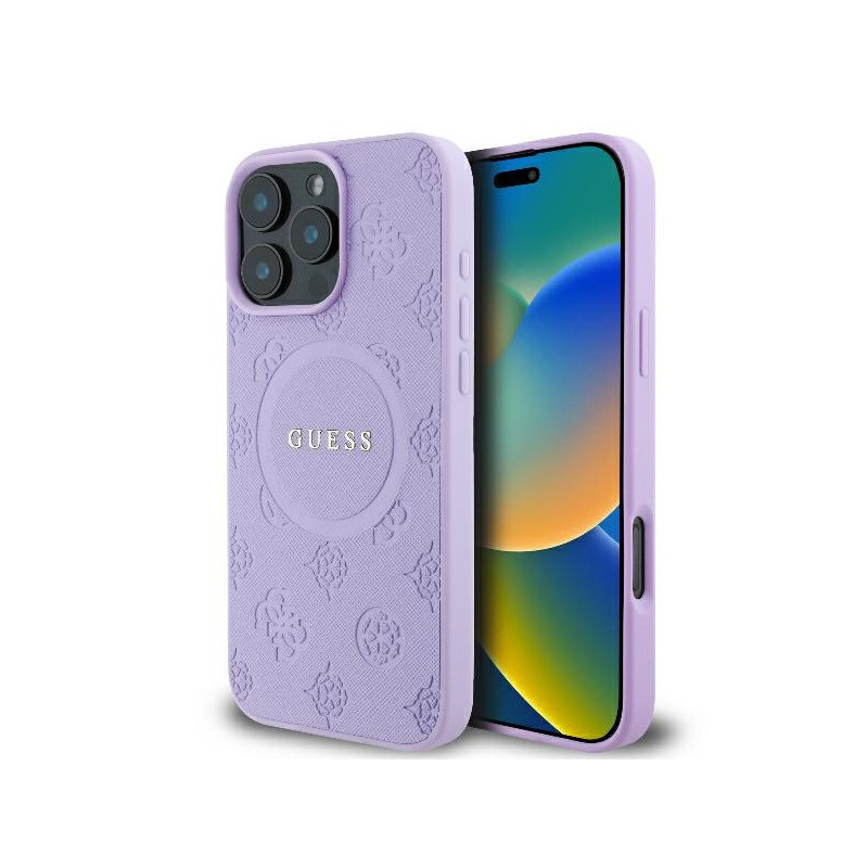 Guess iPhone 16 Pro purple hardcase Saffiano Peony Classic Logo MagSafe