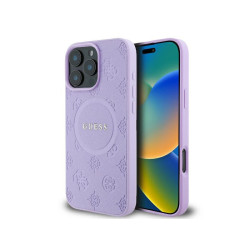 Guess iPhone 16 Pro purple hardcase Saffiano Peony Classic Logo MagSafe