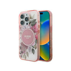 Guess iPhone 16 Pro Max pink hardcase IML Flower & Tonal Circle MagSafe
