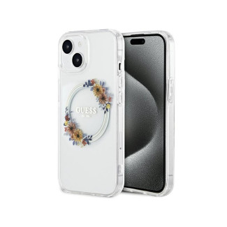 Guess iPhone 13/14/15 transparent hardcase IML Flowers Wreatch MagSafe