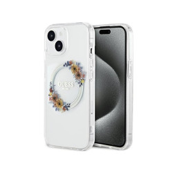 Guess iPhone 13/14/15 transparent hardcase IML Flowers Wreatch MagSafe